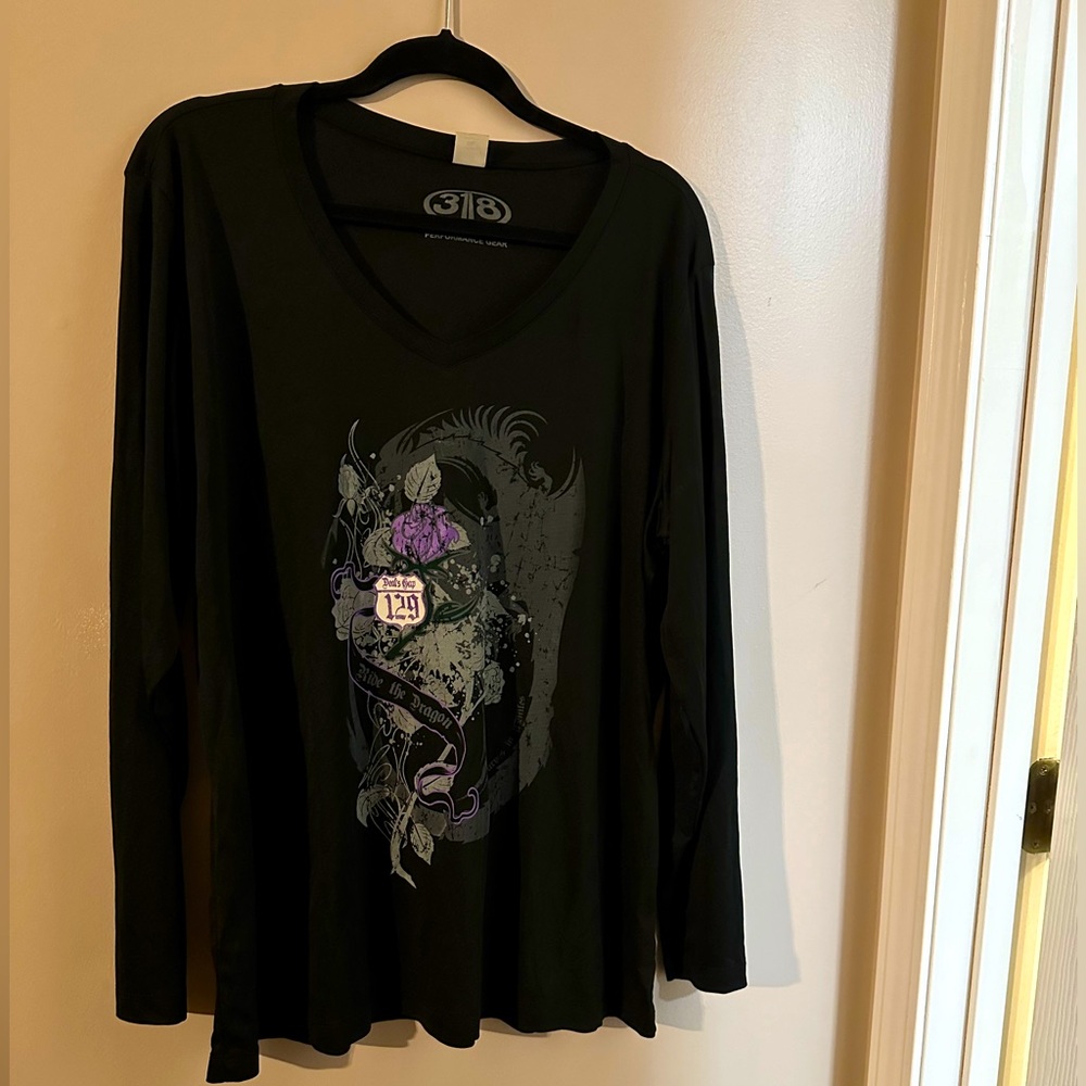 Motorcycle Shirt- moisture wicking, “The Dragon”, 3x, black, v-neck.
